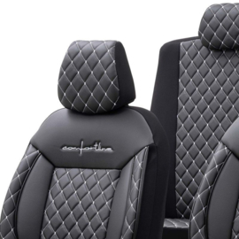 Universele Leder/Stoffen Stoelhoezenset 'Comfortline VIP' Zwart/Grijs- 11-delig - geschikt voor Side-Airbags