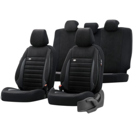 Universele Velours/Stoffen Stoelhoezenset 'Royal' Zwart - 11-delig - geschikt voor Side-Airbags