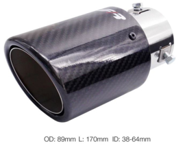 Simoni Racing Uitlaatsierstuk Rond/Schuin Glanzend-Carbon+RVS - Ø89xL170mm - Montage 38-63mm