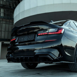 Oneway Achterbumperskirt (Diffuser) passend voor BMW 3-Serie G20/G21 M-Pack 2018-2022 (met ovale uitlaatsierstukken) - Glanzend zwart