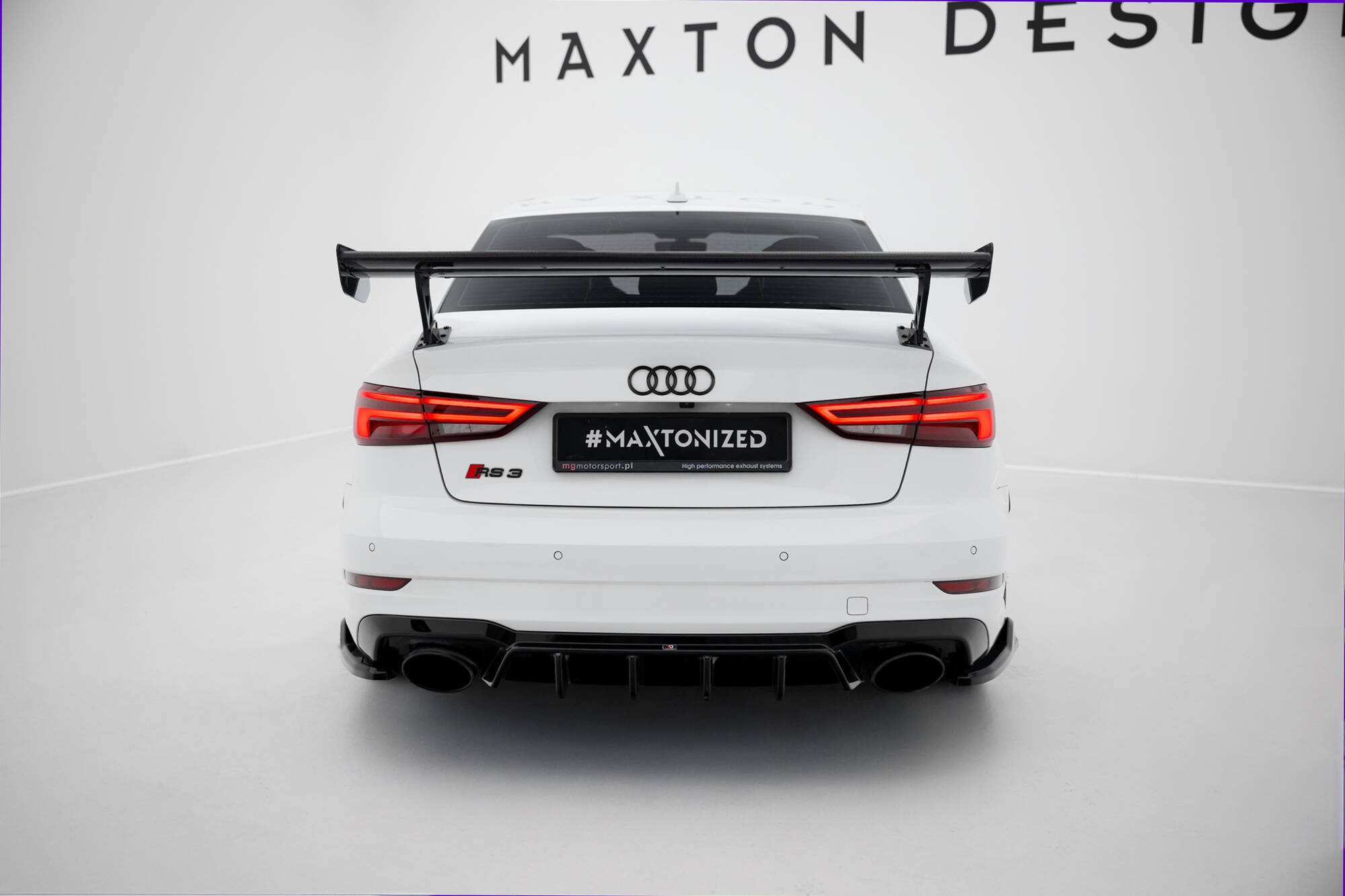 Maxton Design Carbon spoiler met externe beugels, Audi A3 / A3 S-Line / S3 / RS3 Sedan 8V / 8V Facelift