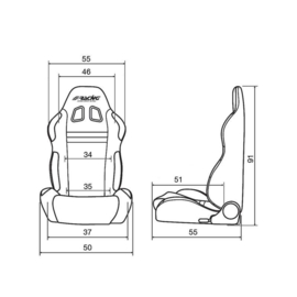 Simoni Racing Sportstoel Jenson - Zwart/Blauw - Verstelbare rugleuning (dubbelzijdig) - incl. sledes