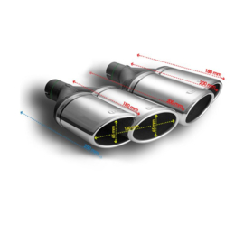 Ulter Sport Uitlaatsierstuk (links) - Dubbel Ovaal 160x65mm - Lengte 200mm - Montage ->50mm - RVS
