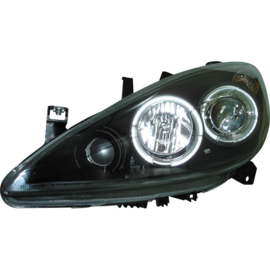 Set Koplampen passend voor Peugeot 307 2001-2005 - Zwart - incl. Angel-Eyes