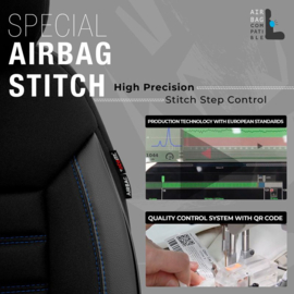 Universele Stoffen/Leder Stoelhoezenset 'Limited' Zwart + Blauwe stiksels - 11-delig - geschikt voor Side-Airbags