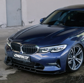 Oneway Voorspoilerlip passend voor BMW 3-Serie G20/G21 Sedan/Touring Sport Line 2018-2022 - Glanzend zwart