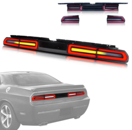 VLAND LED-achterlichten voor 2008-2014 Dodge Challenger met oranje sequentiële richtingaanwijzers Rood (oranje richtingaanwijzers)