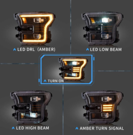 VLAND LED-koplampen + achterlichten voor Ford F150 2015-2017 KOPLAMPEN Zwart (2015-2017) ACHTERLICHTEN Heldere lens