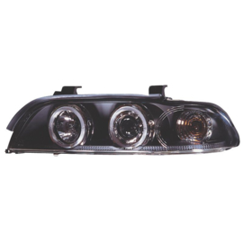 Set Koplampen passend voor BMW 5-Serie E39 1996-2003 - Zwart - incl. Angel-Eyes