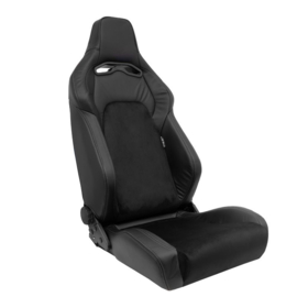 Sportstoel 'VGR Premium' - Zwart Leder & Alcantara + Zilveren stiksels - Dubbelzijdig verstelbare rugleuning - incl. sledes