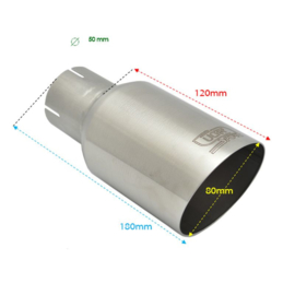 Ulter Sport Uitlaatsierstuk - Rond Ø90mm Schuin - Lengte 180mm - Montage ->50mm - Geborsteld RVS