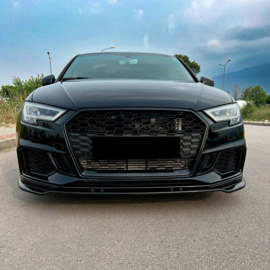 Oneway Voorspoilerlip passend voor Audi RS3 8V Sedan/Sportback Facellift 2017-2020 - Versie 3 - Glanzend zwart