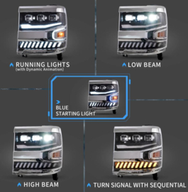 VLAND LED-projectorkoplampen voor 2016-2018 Chevrolet Silverado 1500 Stijl: Amberkleurige zijmarkering