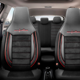 Universele Velours/Stoffen 'CityBug' Stoelhoezenset 'Comfortline' Zwart/Rood - 9-delig - geschikt voor Side-Airbags