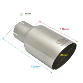 Ulter Sport Uitlaatsierstuk - Rond Ø80mm Schuin - Lengte 180mm - Montage ->50mm - Geborsteld RVS