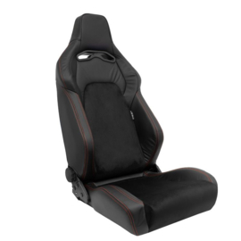 Sportstoel 'VGR Premium' - Zwart Leder & Alcantara + Rode stiksels - Dubbelzijdig verstelbare rugleuning - incl. sledes