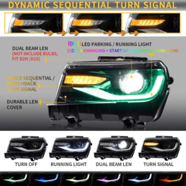 VLAND LED RGB-koplampen voor 2014 2015 Chevrolet Camaro Stijl: Dual Beam RGB-koplampen Accessoires: Met LED-lampen