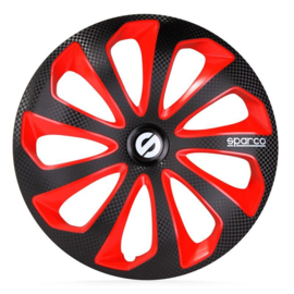 Sparco Wieldoppen Sicilia Zwart/Rood/Carbon - Set van 4 stuks