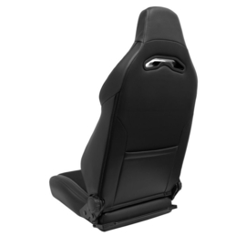 Sportstoel 'VGR Premium' - Zwart Leder & Alcantara + Zilveren stiksels - Dubbelzijdig verstelbare rugleuning - incl. sledes