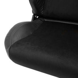 Sportstoel 'VGR Premium' - Zwart Leder & Alcantara + Zilveren stiksels - Dubbelzijdig verstelbare rugleuning - incl. sledes