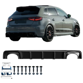 Oneway Achterbumperskirt (Diffuser) passend voor Audi RS3 8V Sportback 2015-2016 - Glanzend zwart
