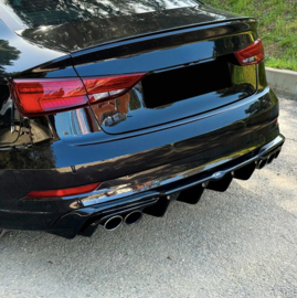 Oneway Achterbumperskirt (Diffuser) passend voor Audi S3 Sedan 8V Facelift 2016-2020 - Glanzend zwart