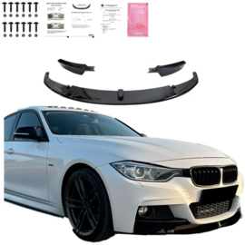 Oneway Voorspoilerlip passend voor BMW 3-Serie F30 M-Pack 2012-2019 met Flaps - Glanzend zwart