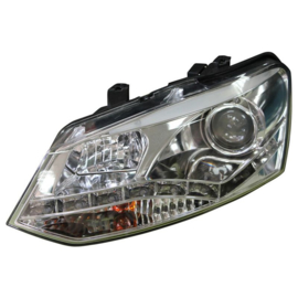 Set Koplampen in DRL-Look passend voor Volkswagen Polo 6R 2009-2014 - Chroom - incl. Stelmotor