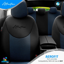 Universele Stoffen Stoelhoezenset 'Attraction' Zwart/Blauw - 11-delig - geschikt voor Side-Airbags