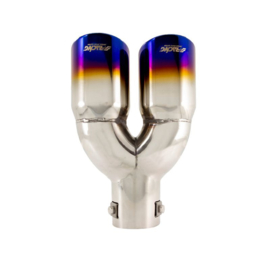 Simoni Racing Uitlaatsierstuk Dubbel Rond/Schuin RVS/Titanium - Ø76xL230mm - Montage -37->58mm