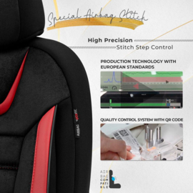 Universele Suede/Leder/Stoffen Stoelhoezenset 'Iconic' Zwart/Rood - 11-delig - geschikt voor Side-Airbags