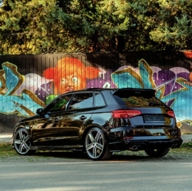 Oneway Achterbumperskirt (Diffuser) passend voor Audi S3 Sportback 8V Facelift 2016-2020 - Glanzend zwart