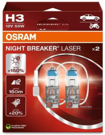 Osram Night Breaker Laser Halogeen lampen - H3 - 12V/55W - set à 2 stuks