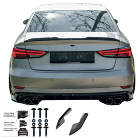 Oneway Achterbumperskirts (Hoeken) passend voor Audi A3 (8V) Sedan Facelift 2016-2020 - Glanzend zwart