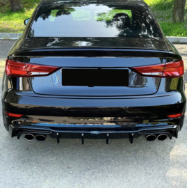Oneway Achterbumperskirt (Diffuser) passend voor Audi S3 Sedan 8V Facelift 2016-2020 - Glanzend zwart