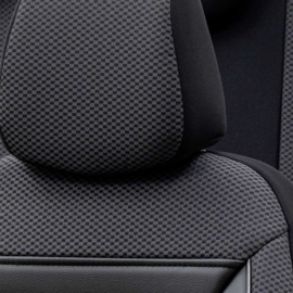Universele Stoffen Stoelhoezenset 'Prestige' Zwart/Antraciet Geblokt - 11-delig - geschikt voor Side-Airbags