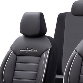 Universele Leder/Stoffen Stoelhoezenset 'Comfortline' Zwart/Grijs + Witte rand - 11-delig - geschikt voor Side-Airbags