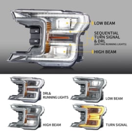 VLAND LED-koplampen voor Ford F150 2018-2020 Zwart Z/O Opstartanimatie