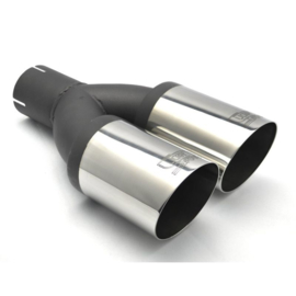 Ulter Sport Uitlaatsierstuk - Dubbel Rond Ø80mm Schuin - Lengte 280mm - Montage ->50mm - RVS