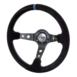 Simoni Racing Sportstuur Shakedown 350mm - Zwart Alcantara + Blauwe stiksels (Deep Dish - 95mm)