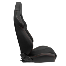 Sportstoel 'VGR Premium' - Zwart Leder & Alcantara + Rode stiksels - Dubbelzijdig verstelbare rugleuning - incl. sledes