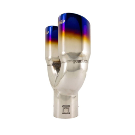 Simoni Racing Uitlaatsierstuk Dubbel Rond/Schuin RVS/Titanium - Ø76xL230mm - Montage -37->58mm