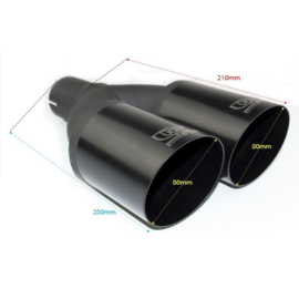 Ulter Sport Uitlaatsierstuk - Dubbel Rond Ø80mm Schuin - Lengte 280mm - Montage ->55mm - Zwart RVS