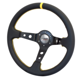 Simoni Racing Sportstuur Spec 350mm - Zwart Leder + Gele Stiksels (Deep Dish - 95mm)