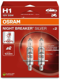 Osram Night Breaker Silver Halogeen lampen - H1 - 12V/55W - set à 2 stuks
