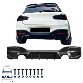 Oneway Achterbumperskirt (Diffuser) passend voor BMW 1-Serie F20/F21 Facelift M-Power 2015-2019 - Glanzend zwart