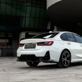 Oneway Achterbumperskirt (Diffuser) passend voor BMW 3-Serie G20/G21 M-Pack Facelift 2022- - Glanzend zwart