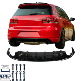 Oneway Achterbumperskirt (Diffuser) passend voor Volkswagen Golf VI GTi/GTD 2008-2012 – Glanzend zwart