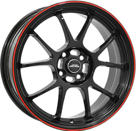 Inter Action PHOENIX 16inch 7,0j 4/098 ET37 Naaf 58,1mm Zwart Glans / Rood