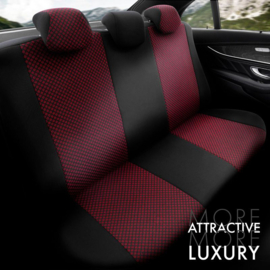 Universele Stoffen Stoelhoezenset 'Attraction' Zwart/Bordeaux Rood - 11-delig - geschikt voor Side-Airbags